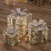 Set of 3 Christmas Light Gift Boxes Decorations LED Light Up AAA Battery Power Tree Ornament Indoor Outdoor Holiday Party Home Yard Size 15CM 20CM 25CM