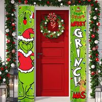 Grinch Christmas Decorations Porch Sign Door Banner, For Home Office Christmas New Year Party Decorations