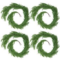 4 Pcs Artificial Norfolk Pine Garlands,Real Touch Winter Pine Garland, Green Artificial Greenery Garland for Table,Mantle,Wall,Indoor,Outdoor Christmas Decorations (1.8M/6 FT)