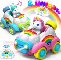 2 Pack Unicorn Toys Remote Control Cars, Toys for Ages 3 to 7, with LED Lights, Music and Sound, Birthday Gift for 3 to 7 Year Old Girls, Blue and Pink