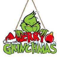 Grinch Christmas Hanging Sign Christmas Welcome Sign Door Wooden Sign for Home Tree Decorations