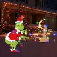 LED Grinches Outdoor Christmas Decorations Fence Yard Decorations 3M LED Lights BATTERY POWER Yard Signs  for Christmas Holiday Garden