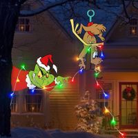 LED Grinches Outdoor Christmas Decorations Fence Yard Decorations 3M LED Lights BATTERY POWER Yard Signs  for Christmas Holiday Garden