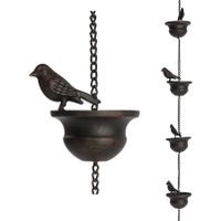 2.4Meter Mobile Birds on Cups Rain Chain for Outside, Rain Chains for Gutters Downspouts, Dark Bronze