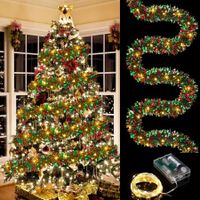 5M Christmas Tinsel Garland Metallic Shinny Garland with LED Lights Christmas Tree Garland Thick Hanging Decorations for  Party