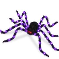 150cm Giant Halloween Spider Decoration 38LED Light Up Black Hairy Spider with Red Lighted Eyes Battery Operated Realistic Scary Fake Spider