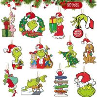 36pcs Christmas Tree Grinch Baby Wooden Pendant  Funny Green Accessories Christmas Pendants Hanging