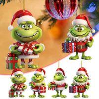 12pcs Christmas Tree Grinch Baby Acrylic Pendant  Funny Green Accessories Christmas Pendants Hanging