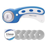 45mm Rotary Cutter with 5pcs Extra Blades, Ergonomic Handle Rolling Cutter with Safety Lock for Fabric, Blue