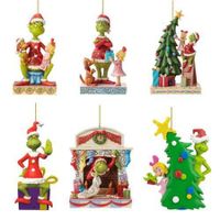 16pcs Christmas Tree Grinch Acrylic Pendant  Funny Green Accessories Christmas Pendants Hanging