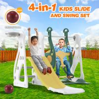 4 in 1 Slide Swing Set Kids Steps Climber Ladder Basketball Hoop Activity Centre Playground Freestanding Indoor Outdoor Playset Toy