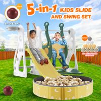 5 in 1 Slide Swing Set Kids Ladder Steps Climber Basketball Hoop Ball Pool Playground Activity Centre Toy Indoor Outdoor Playset