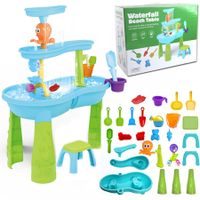 Water Table 3-Tier Outdoor Kids Activity Table with Water Toy Accessories, Rain Showers Splash Pond Outside Water Play Toys Sand Sensory