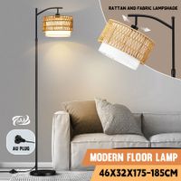 Modern LED Floor Lamp Black Tall Free Standing Adjustable Book Reading Corner Light for Bed Living Room with Rattan Fabric Lampshade