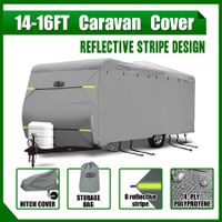 14 to 16ft Caravan Cover Travel Campervan Trailer Accessories 4 Layer Water UV Proof Heavy Duty Polypropylene Protector with Storage Bag Hitch Cover