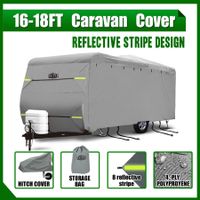 16 to 18ft Caravan Cover Water UV Proof Travel Campervan Trailer Accessories 4 Layer Heavy Duty Polypropylene Protector with Hitch Cover Storage Bag