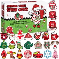 24 Days of Christmas Countdown AdventCalendars 10mm Straw Toppers, Fun Gifts for Cup 30Oz 40Oz Tumbler