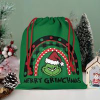 Christmas Grinch Gift Bags Reusable Christmas Double Sided Printed Treat Bags Present Wrap with Drawstring for Gift Birthday Christmas