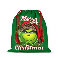 Christmas Grinch Gift Bags Reusable Christmas Double Sided Printed Treat Bags Present Wrap with Drawstring for Gift Birthday Christmas