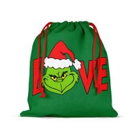 Christmas Grinch Gift Bags Reusable Christmas Double Sided Printed Treat Bags Present Wrap with Drawstring for Gift Birthday Christmas