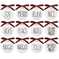 Christmas Ornaments,Set of 12 Shatterproof White Bulbs Adorned with Buffalo Plaid Bows,Rustic Farmhouse Christmas Tree Decorations for Xmas Tree Decor