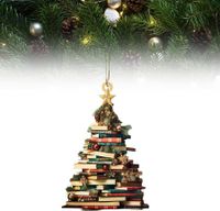 Christmas Tree Shape Bookshelf Pendant,Hanging Sleigh Pendants,Christmas Books Acrylic Ornaments Gifts (F)