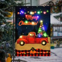 Merry Christmas Lighted Garden Flag,LED Red Truck Flag,Vertical Christmas Flag for Outdoor Yard Garden Lawn Decoration