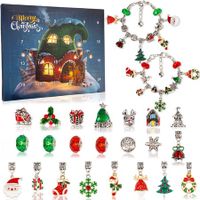 Christmas Advent Calendar Bracelets,24 Days Xmas Countdown Calendar DIY Jewelry Making Kit Gift 22 Charm Beads 2 Bracelets