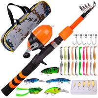 Kids Fishing Pole, Portable Telescopic Fishing Rod and Reel Combo Kit with Spincast Fishing Reel Tackle Box for Boys, Girls, Youth (Orange)