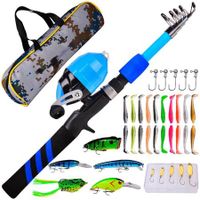 Kids Fishing Pole, Portable Telescopic Fishing Rod and Reel Combo Kit with Spincast Fishing Reel Tackle Box for Boys, Girls, Youth (Blue)