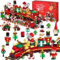 24 Day Advent Calendar 2024 Christmas Train Building Block Set,24 in 1 Christmas Train Toy Decorations Building Kits