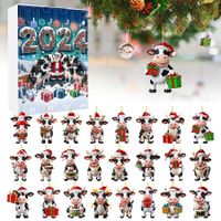 2024 Christmas Cow Advent Calendar 2D Acrylic Cow Ornaments for Christmas Tree Decoration,24 PC Cute Cow Designs,Christmas Home Decor