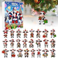 2024 Christmas Cow Advent Calendar 2D Acrylic Cow Ornaments for Christmas Tree Decoration,24 PC Cute Cow Designs,Christmas Home Decor