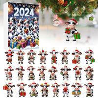 2024 Christmas Cow Advent Calendar 2D Acrylic Cow Ornaments for Christmas Tree Decoration,24 PC Cute Cow Designs,Christmas Home Decor