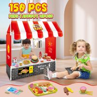 Kid Toy Play House Kitchen Set Children Toddler Pretend Fast Food Takeout Restaurant Burger Shop Fries Dessert Role 150 Accessories