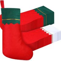 24 Pcs Felt Christmas Stockings 38CM Party Favors Stockings Xmas Decoration Stockings Rustic Christmas Santa Stockings (Green White)