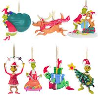 2024 Christmas Tree Decorations, 7PCS Acrylic Cute Funny Green Christmas Hanging, 2D Flat Ornaments