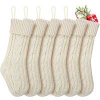 Christmas Stockings,6 Pack 46cm Knit Christmas Stockings Xmas Hanging Stockings for Family Christmas Decorations (Ivory)