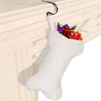 Dog Christmas Stocking with Mantle Holders,18" Large Bone Shaped Hanging Christmas Stocking for Dogs Cats Pets (White)