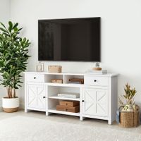 Farmhouse TV Stand Unit White Modern Rustic Kitchen Buffet Table Storage Cabinet Television Entertainment Centre with Barn Doors