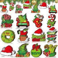 36 Pcs Christmas Grinch Wooden Ornaments Christmas Tree Christmas Decorative Holiday Hanging Christmas Decor For Home Party