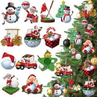 36 Pcs Golf Christmas Santa Claus Snowman Wood Decorative Hanging Ornaments with Rope Xmas Golf Cart Decorations