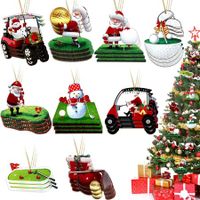 27 Pcs Golf Cart with Wreath Ornament Wooden Ornament Hanging for Christmas Tree Decorative with Rope