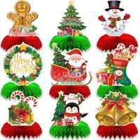 9 PCSC hristmas Honeycomb Ornaments Santa Claus Snowman and Snowflake Table Decorations for Holiday Parties