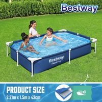 Bestway Swimming Pool Rectangular Above Ground Pools 221x150x43cm Steel Pro Frame Easy Set Up for Outdoor Backyard Kids Water Play Centre