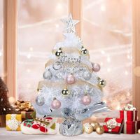 60 cm Small Mini Table top Christmas Tree with LED Lights, Christmas Tree Decorated Gift Boxes and Hanging Ornaments for DIY Christmas Decoration, White