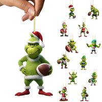 12 PCS Christmas Football Grinchs Decoration,8cm Creative Flat Hanging Christmas Tree Ornament ,Christmas Party Tree Decor