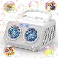 Automatic Bubble Machine Upgrade Bubble Blower with 2 Fans,20000+ Bubbles Per Minute Bubbles,Portable Bubble Maker Operated by Plugin or Batteries (White)