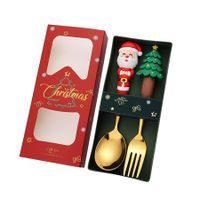 Christmas Tableware Set Stainless Metal Glitz Doll Coffee Dessert Spoon Fruit Fork Christmas Gifts Decor Santa Claus Decoration Spoon