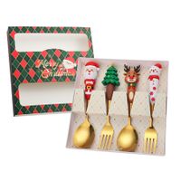 4 Pack Christmas Tree Doll Spoon Set Stainless Steel Dessert Forks for Holiday Parties and Gifts